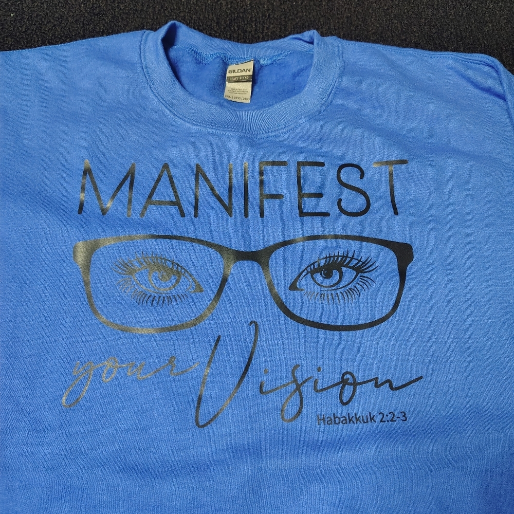 Manifest Your Vision Gildan Heavy Blend Custom Blue Sweatshirt Size Unisex 2XL